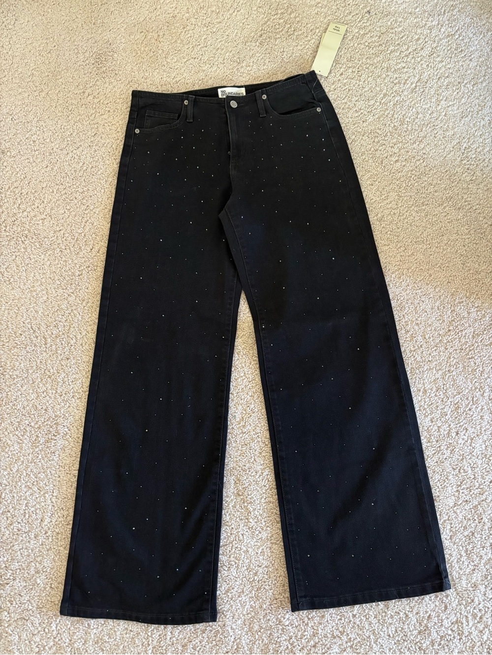 NWT no waist band Embellished Wide-Leg Women's Jeans - Black S